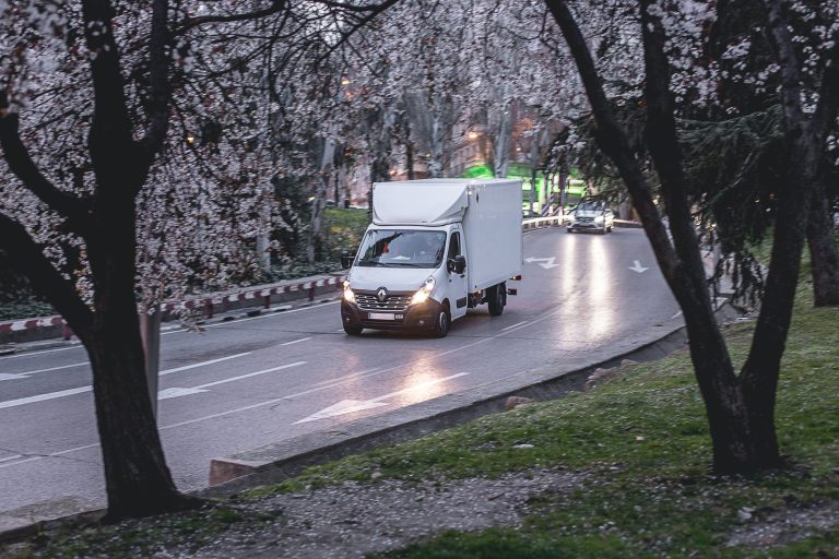 hvac fleet tracking service truck driving on snowy day